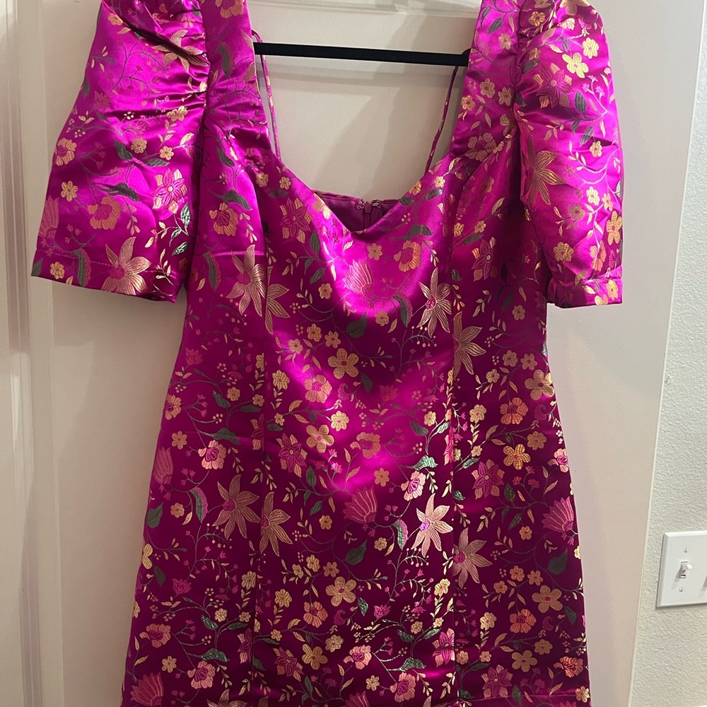 Lulu's Vibrant Pink Dress with Floral Details
